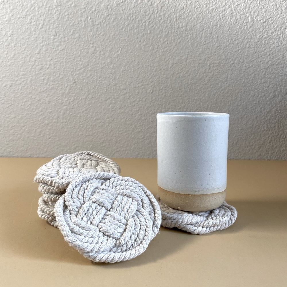 Macrame Woven Nautical rope coaster set. (Mug not included)